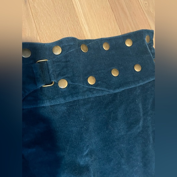 Dark Teal Corduroy Mini Skirt with Studded Waist adjustable - Picture 4 of 11